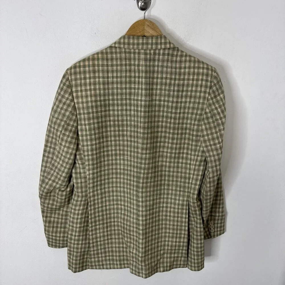 70s Wool Linen Blazer 40 Green Tan Plaid Sport Coat Canada Gooden’s VTG‎ Mod